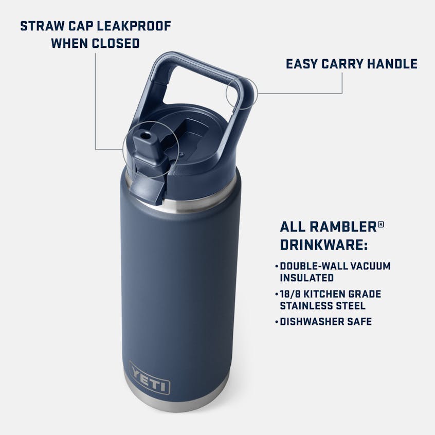 YETI Rambler® 26 oz / 769 ml Water Bottle With Colour-Matched Straw Cap