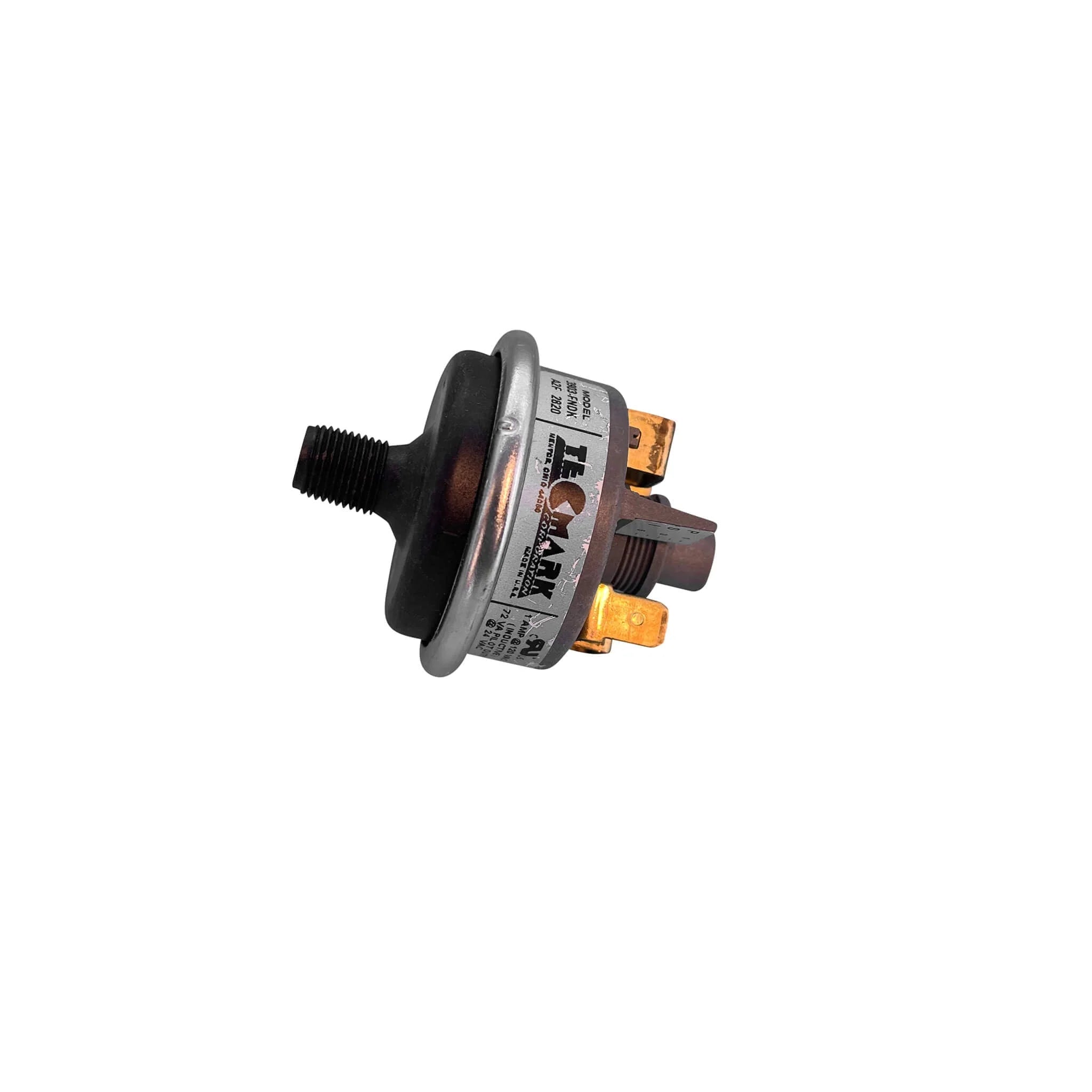 A small mechanical component, featuring a black plastic body, a silver metal collar, a threaded black shaft, and gold-colored terminal connectors, shown against a plain white background.